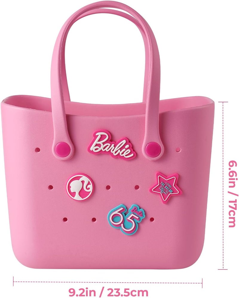 Miniso Barbie Tote Bag, Reusable Small Rubber Waterproof Bag, Cute Design Practical And Portable Handbag for Work Travel (PINK) - Image 5